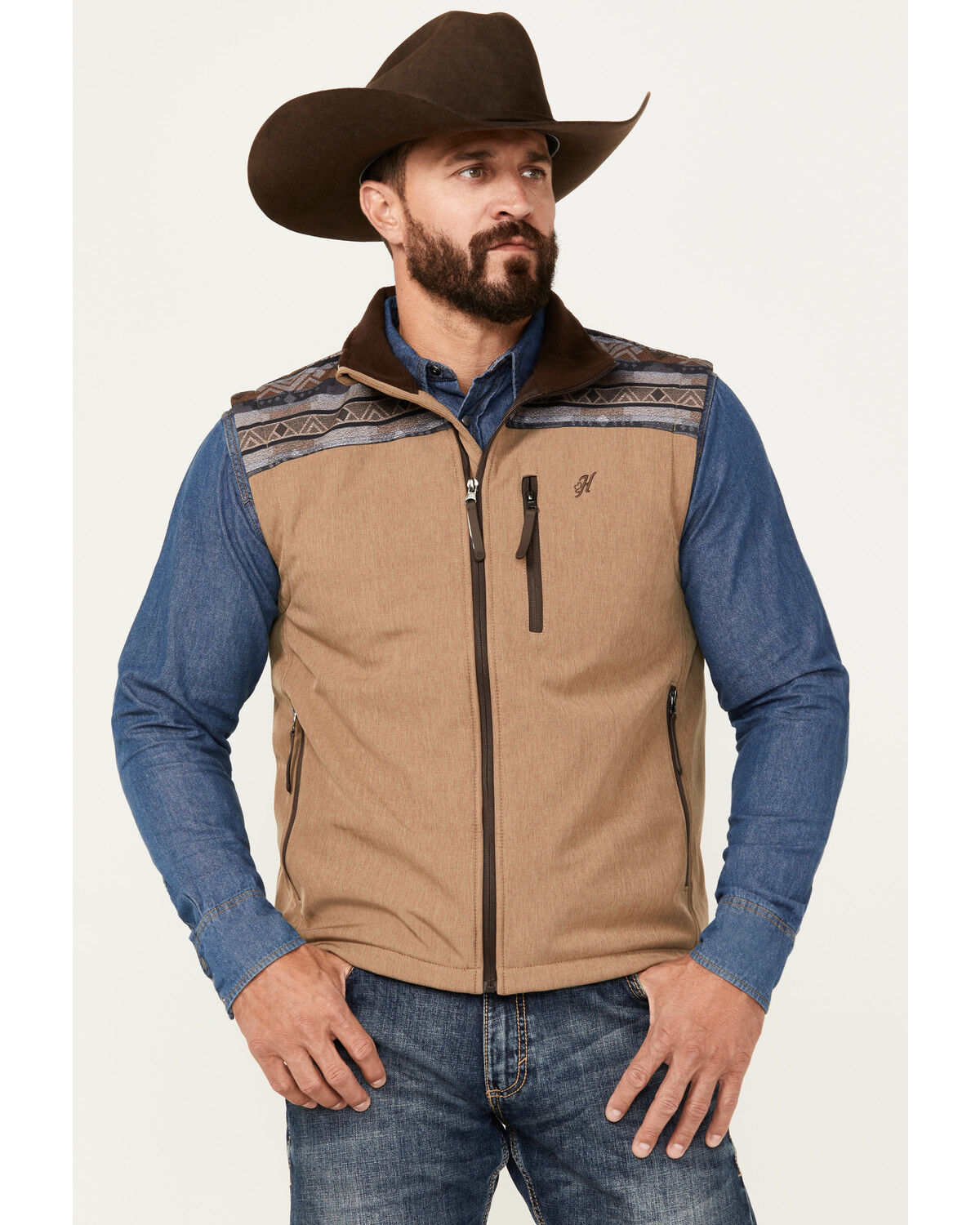 Image #1 - Hooey Men's Southwestern Print Softshell Vest, , hi-res
