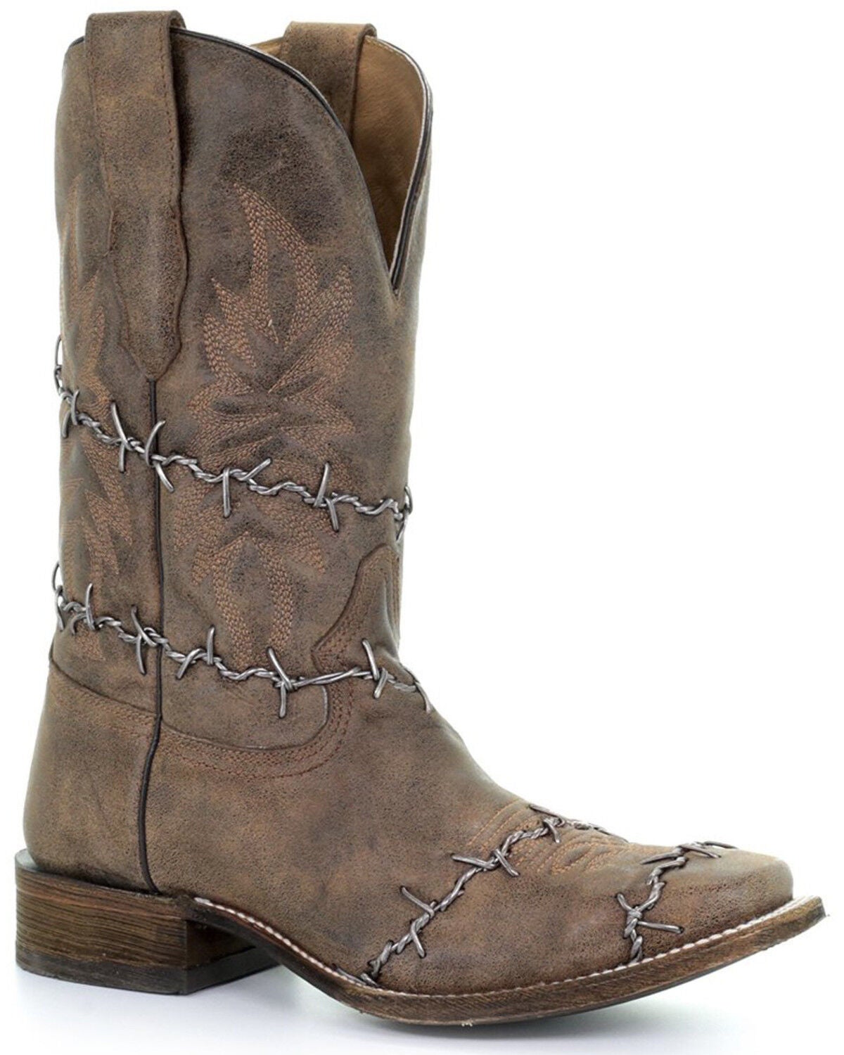 Corral Men's Barbed Wire Western Boots - Broad Square Toe, Brown, hi-res