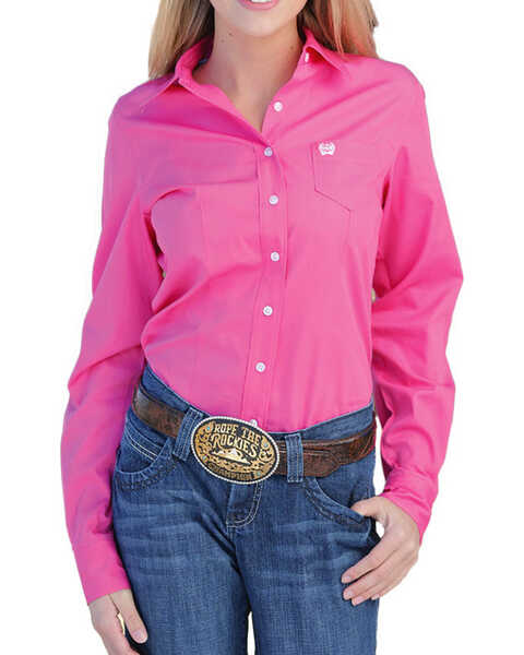 Cinch Women's Solid Pink Button Down Western Shirt, Pink, hi-res