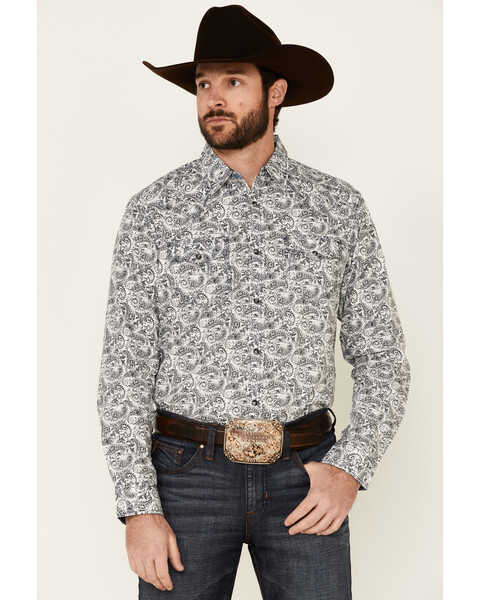 Image #1 - Moonshine Spirit Men's Ricochet Paisley Print Long Sleeve Snap Western Shirt  , White, hi-res