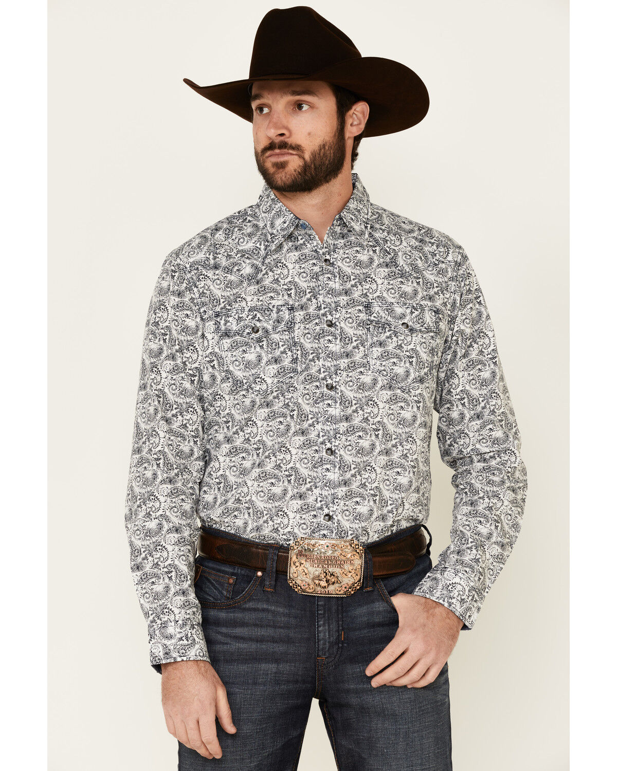 Image #1 - Moonshine Spirit Men's Ricochet Paisley Print Long Sleeve Snap Western Shirt, White, hi-res