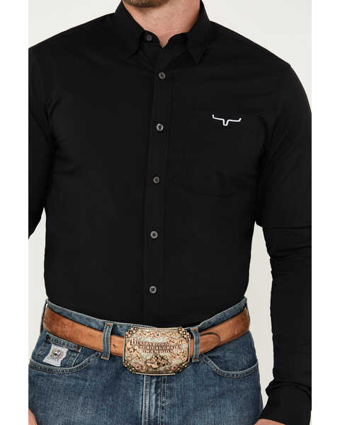 Kimes Ranch Men's Solid Long Sleeve Button Down Western Shirt, Black, hi-res