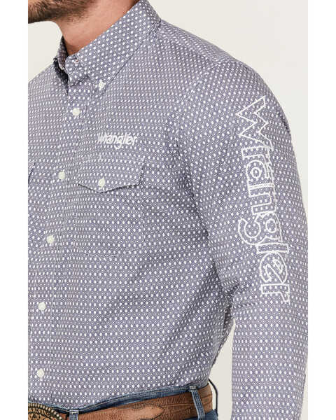 Image #3 - Wrangler Men's Geo Print Logo Long Sleeve Button-Down Western Shirt , Navy, hi-res