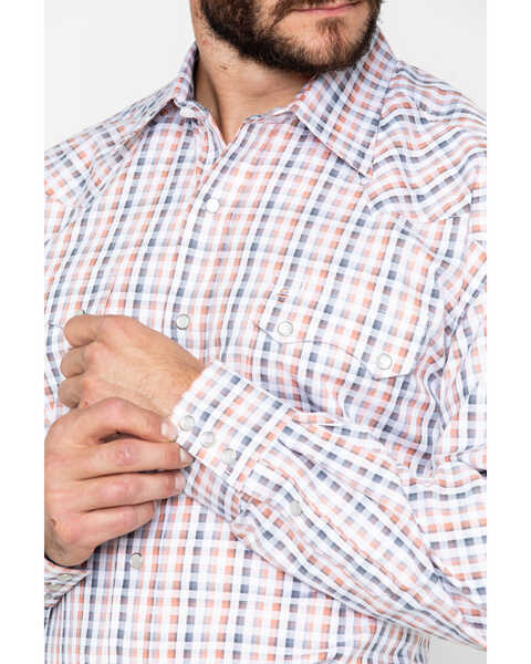 Image #3 - Stetson Men's Small Plaid Print Snap Long Sleeve Western Shirt , Orange, hi-res