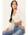 Image #1 - Shyanne Women's Embroidered Mesh Dot Poet Sleeve Crop Top, Sand, hi-res
