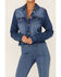 Image #3 - Shyanne Women's Cali Medium Wash Fray Hem Button Down Crop Denim Jacket, Medium Blue, hi-res