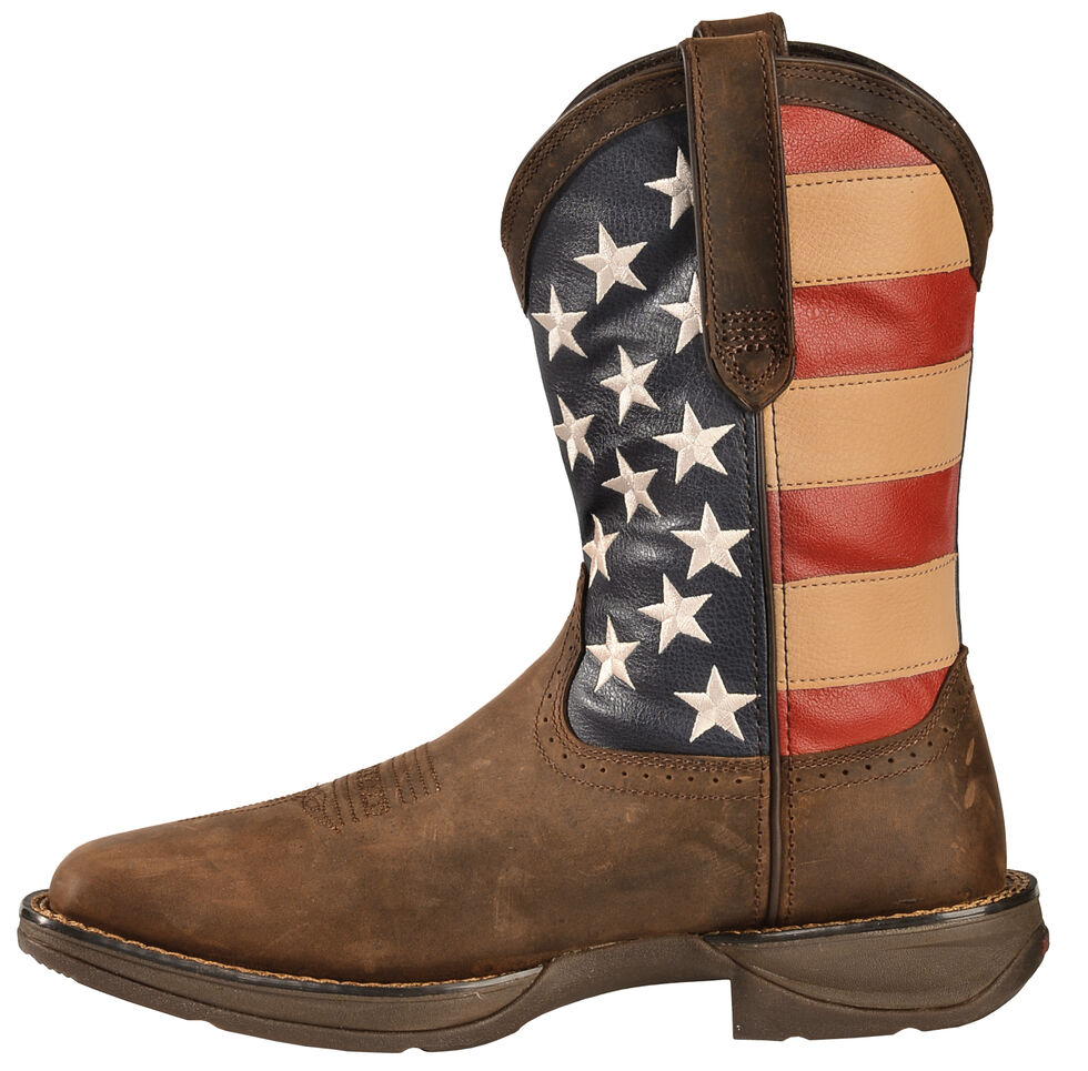 Durango Rebel Men's American Flag Cowboy Boots - Square Toe, Brown, hi-res