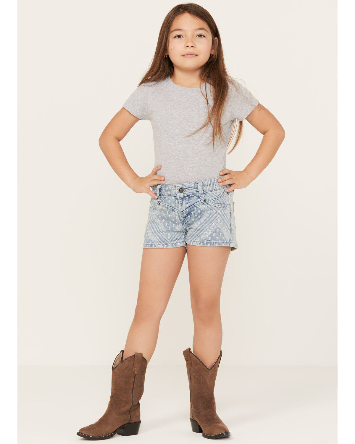 Image #1 - Rock & Roll Denim Girls' Light Wash Bandana Print Shorts, Blue, hi-res