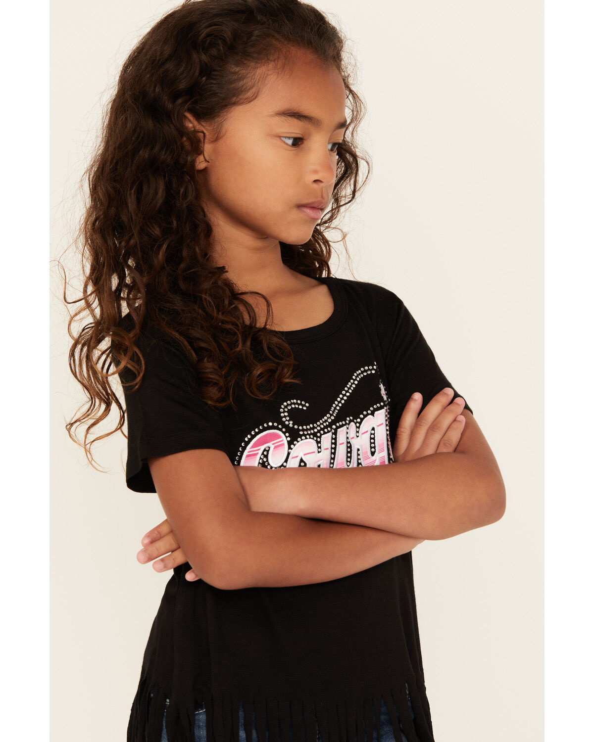 Image #2 - Cowgirl Hardware Girls' Bandana Fringe Short Sleeve Graphic Tee, Black, hi-res