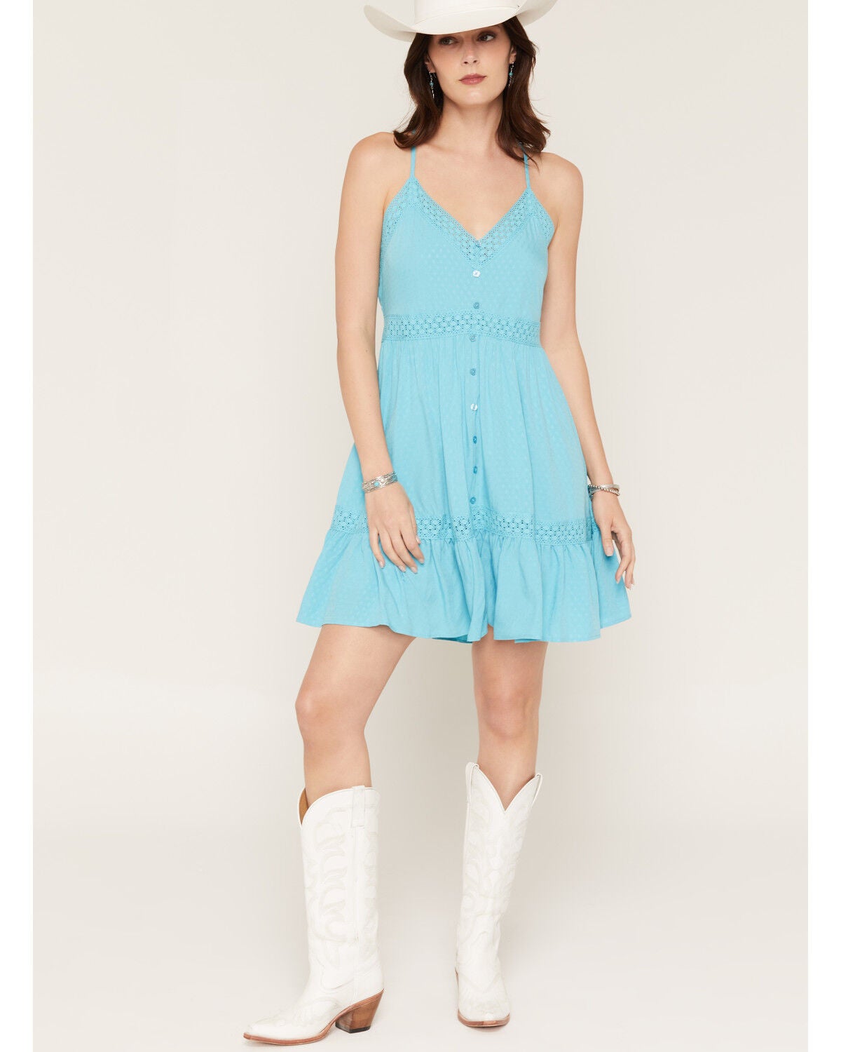 Shyanne Women's Marin Lace Trim Mini Dress, Bright Blue, hi-res