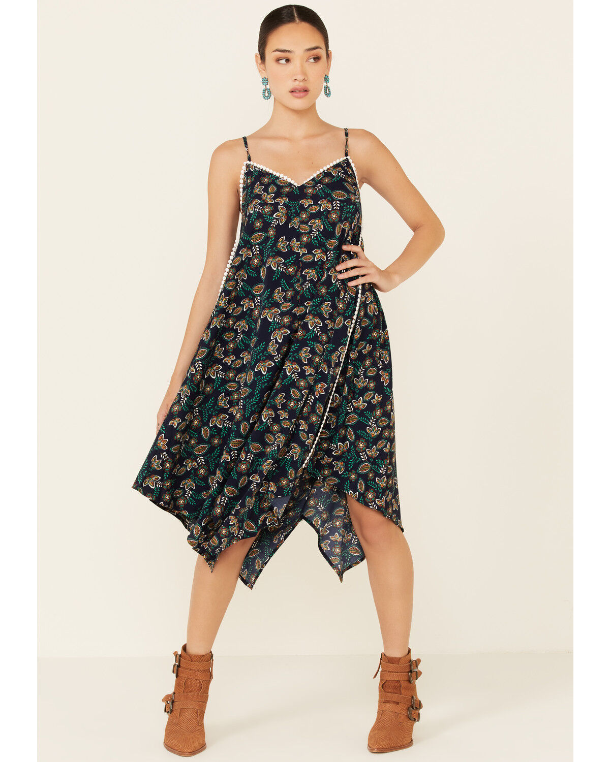Image #1 - Molly Bracken Women's Hanky Hem Midi Dress, Navy, hi-res