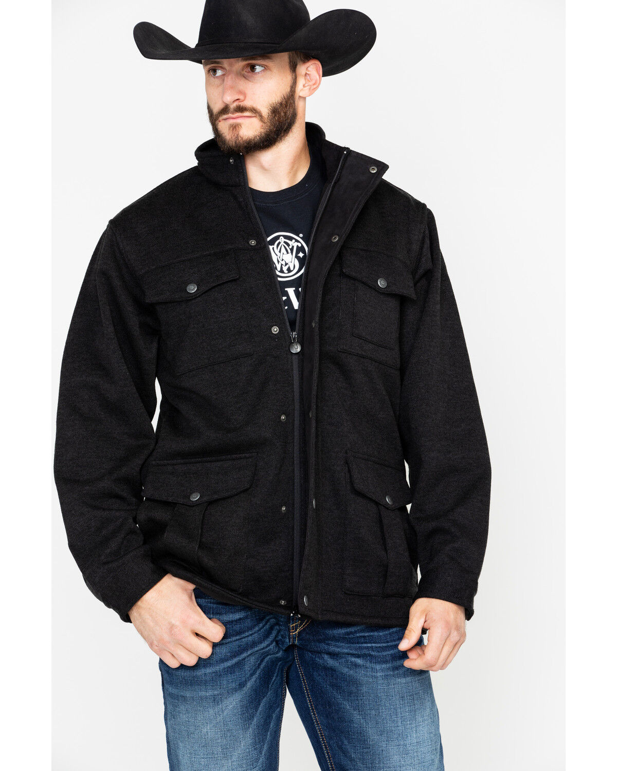 Image #1 - Outback Trading Co. Men's Softshell Reid Snap Jacket, Black, hi-res