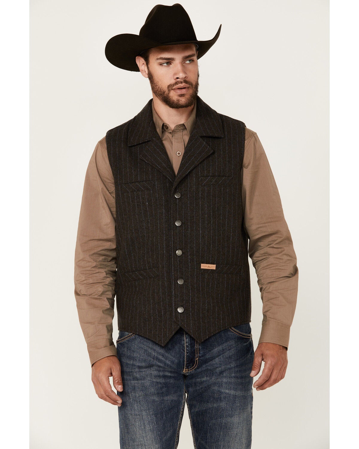 Powder River Outfitters Men's Montana Striped Wool Vest, Dark Brown, hi-res