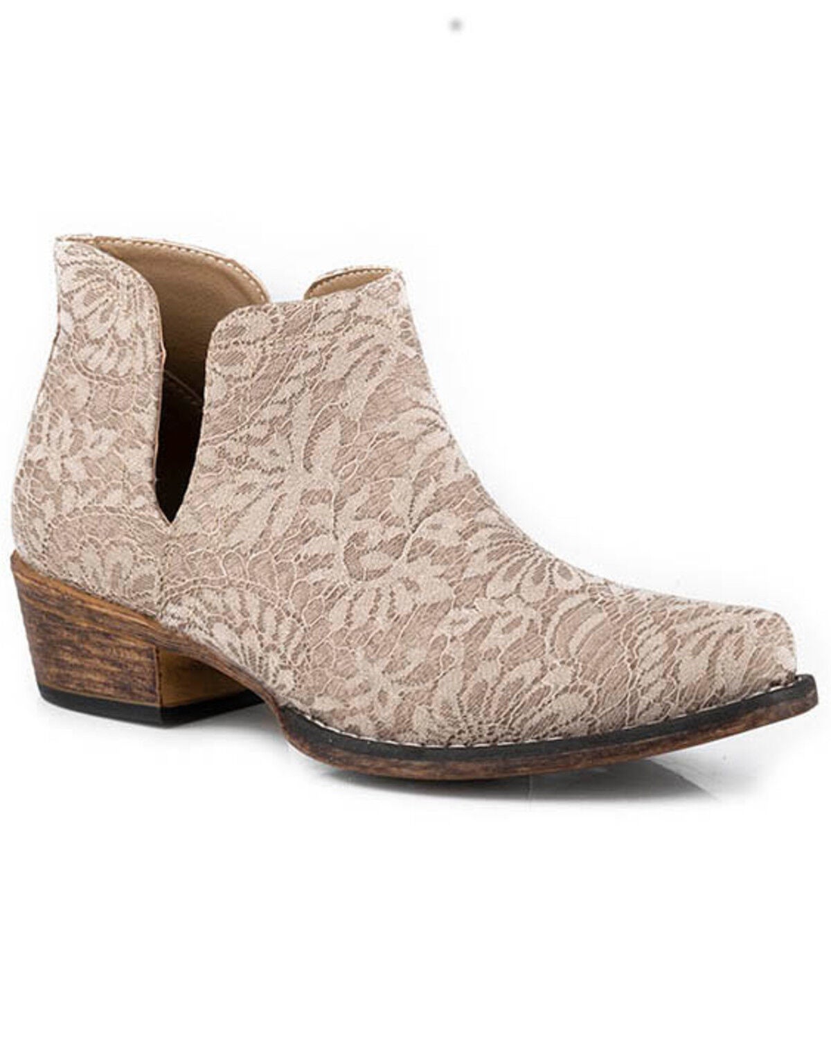 Roper Women's Ava Lace Western Booties - Snip Toe, Tan, hi-res
