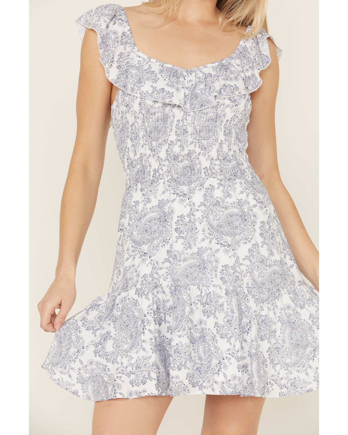Image #3 - Wrangler Retro Women's Ruffle Smocked Mini Dress, Blue, hi-res