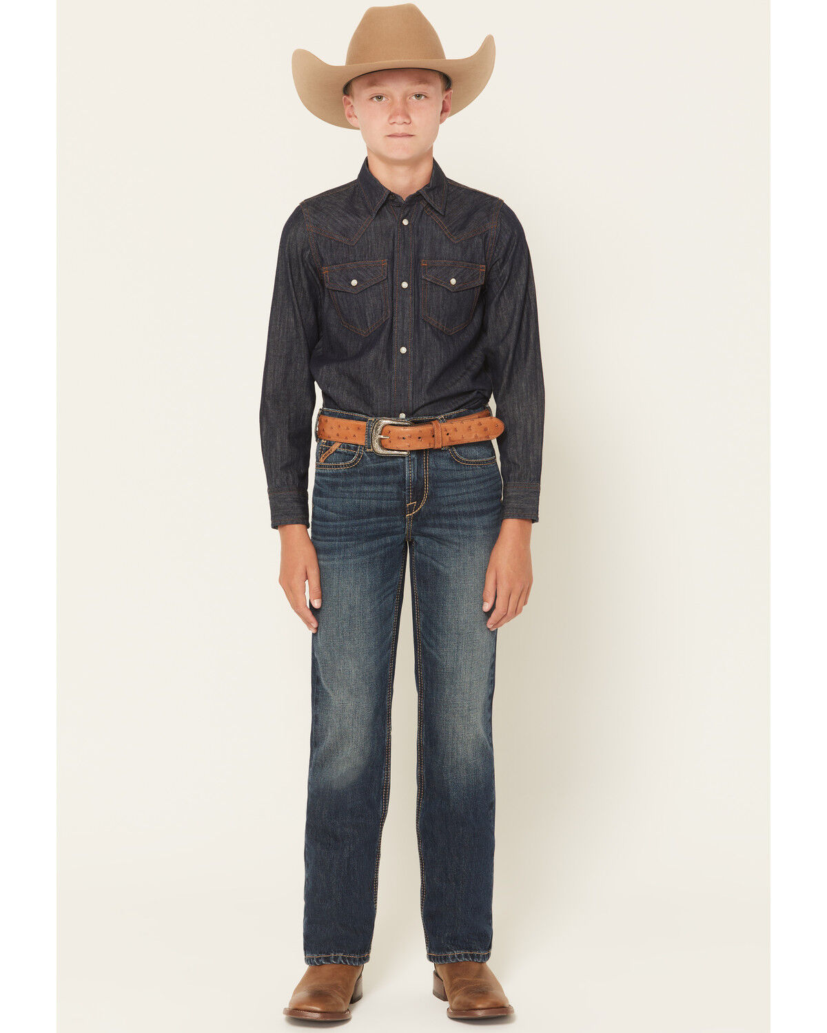 Image #1 - Ariat Boys' B4 Dark Wash Relaxed Bootcut Denim Jeans, Dark Wash, hi-res
