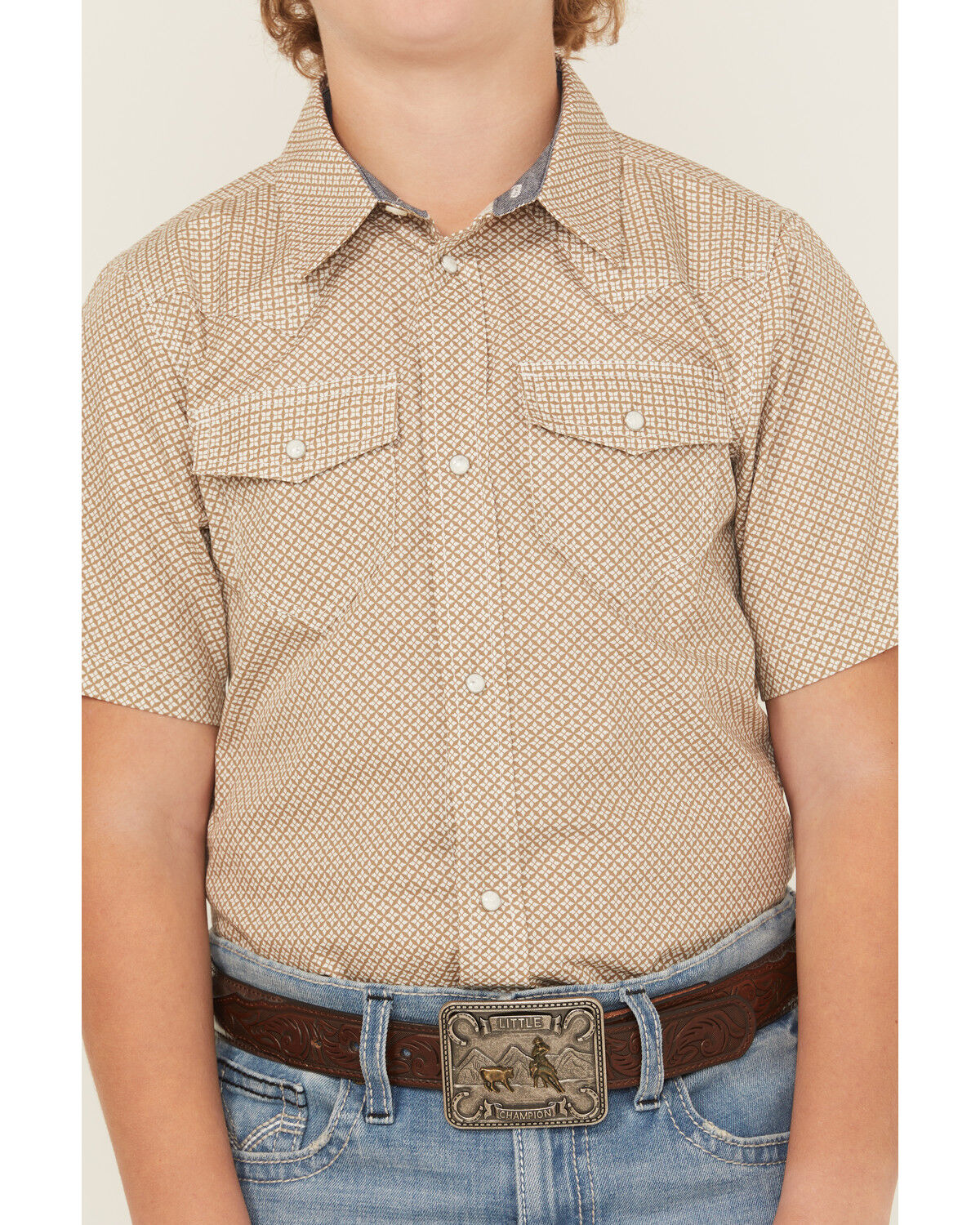 Image #3 - Cody James Boys' Grill and Greet Medallion Print Short Sleeve Snap Western Shirt, Tan, hi-res