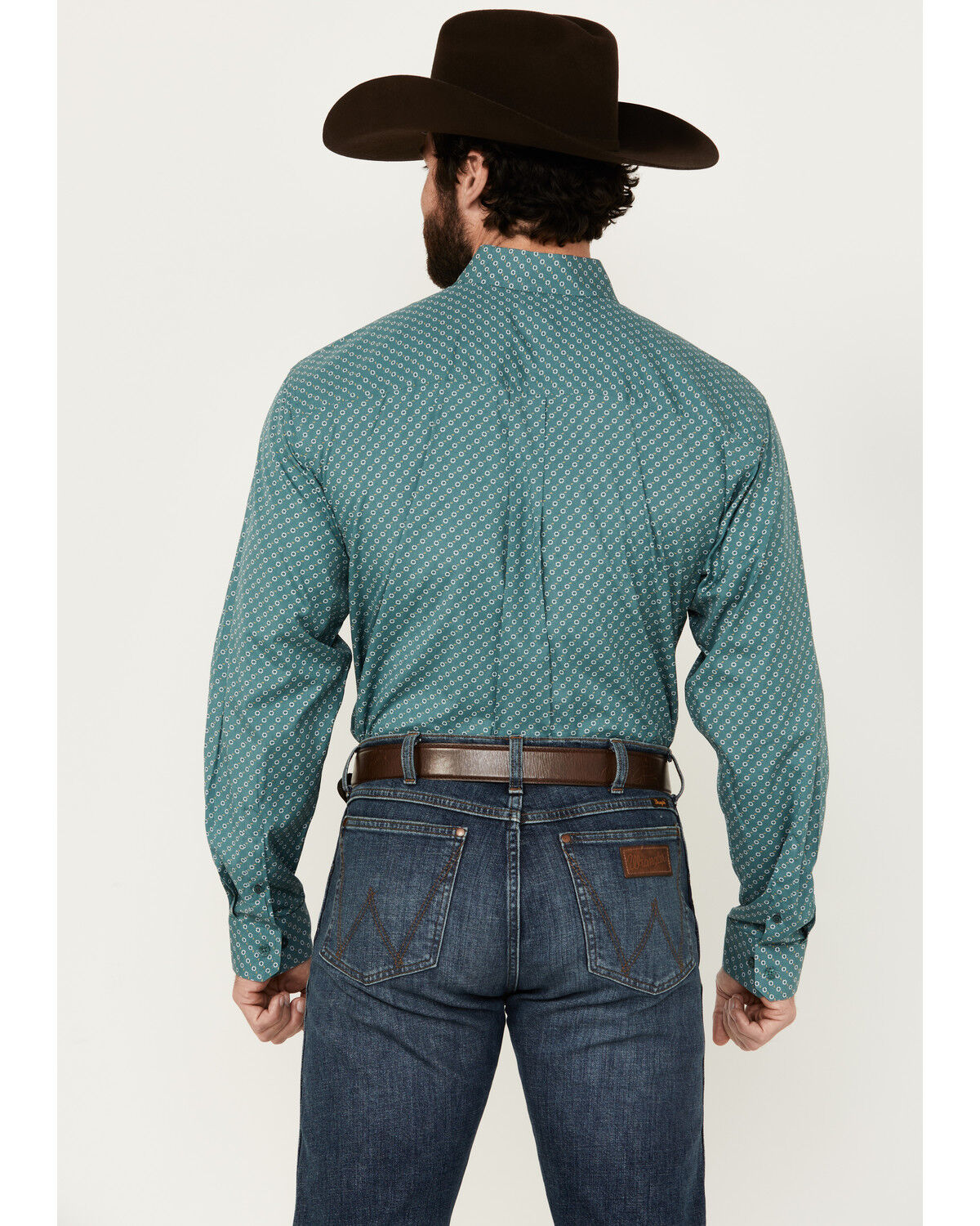 Image #4 - Cinch Men's Geo Print Long Sleeve Button-Down Western Shirt, Teal, hi-res