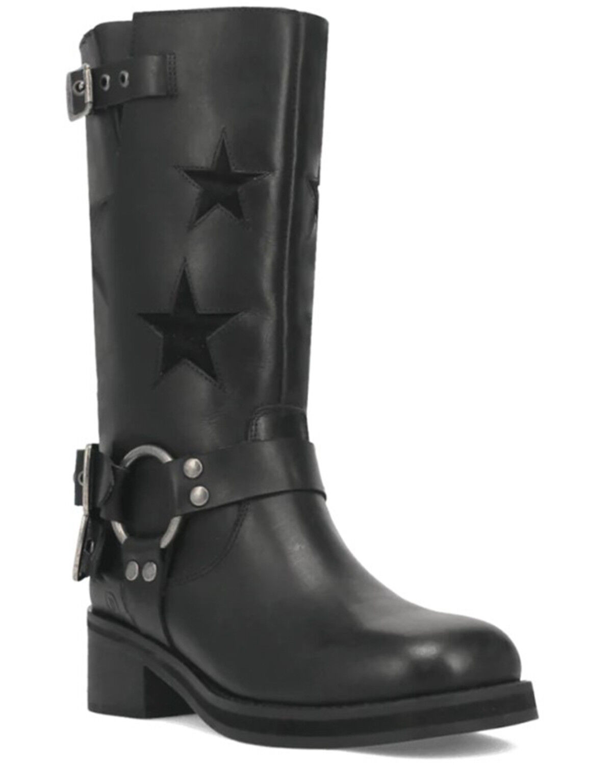 Image #1 - Dingo Women's Blacklist Star Inlay Harness Boots - Round Toe, Black, hi-res