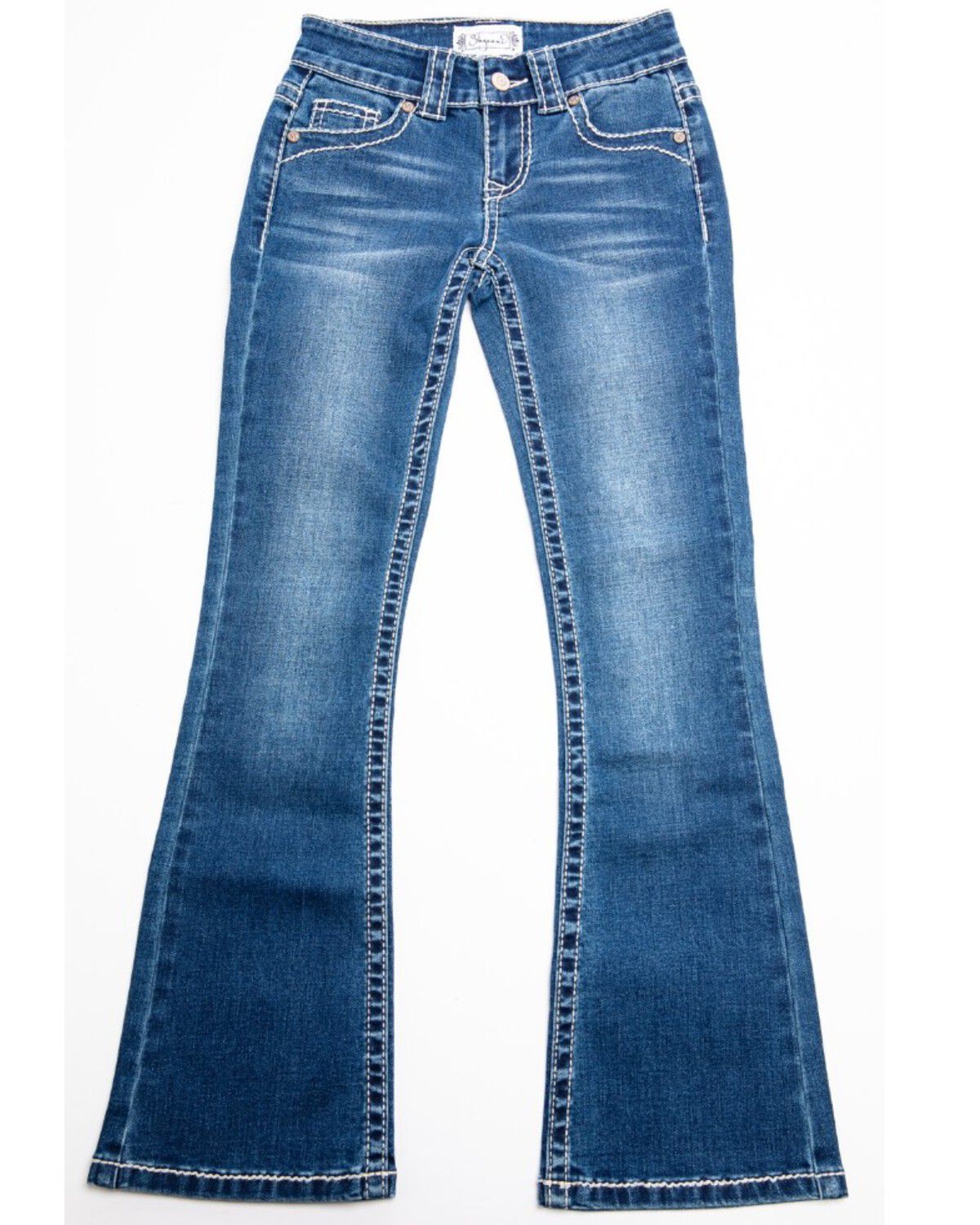 Image #3 - Shyanne Girls' Medium Wash Swirl Floral Embroidered Bootcut Jeans, Blue, hi-res