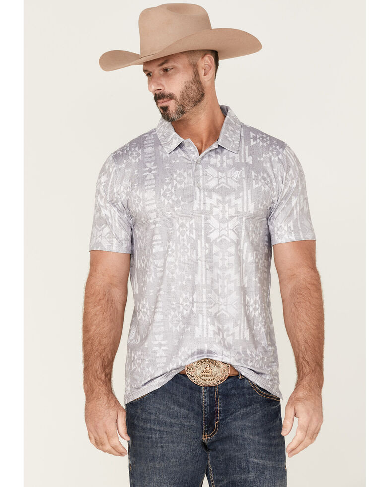 HOOey Men's The Weekender Southwestern Print Polo Shirt , Grey, hi-res