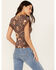 Idyllwind Women's Rose Floral Lace Trim Jersey Top, Dark Brown, hi-res
