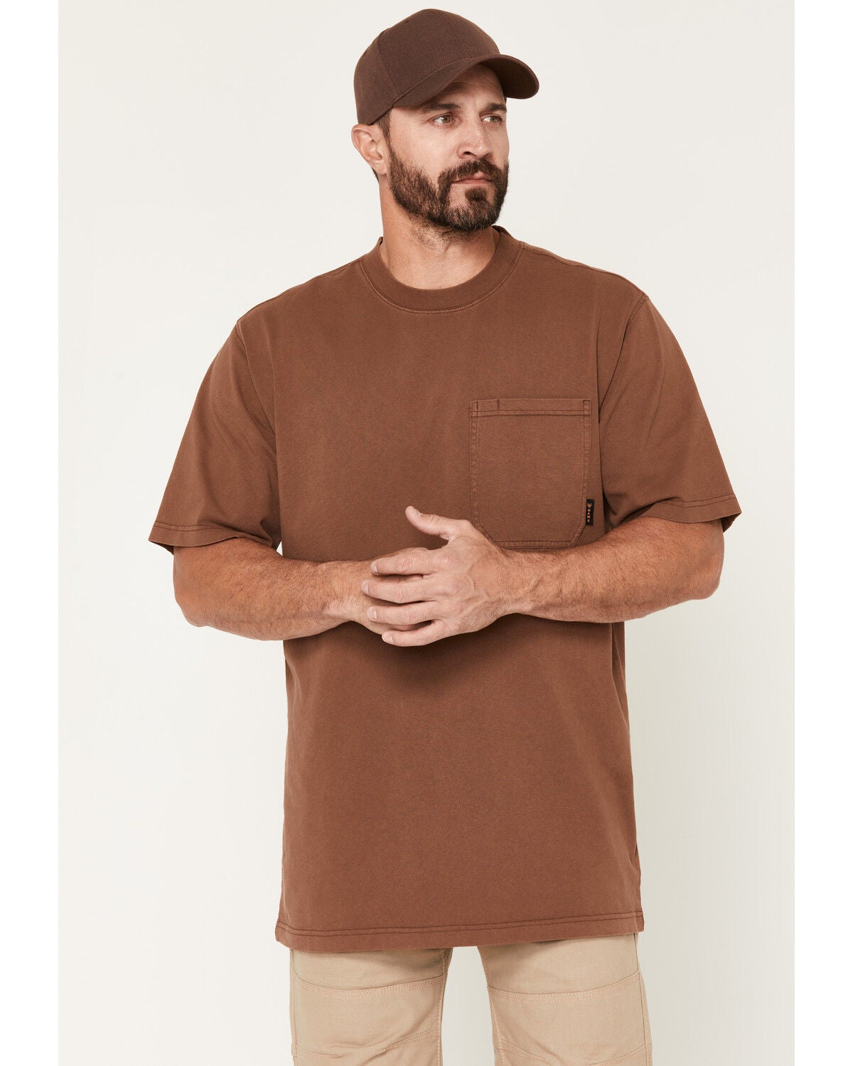 Image #1 - Hawx Men's Forge Solid Short Sleeve Pocket Work T-Shirt, Brown, hi-res