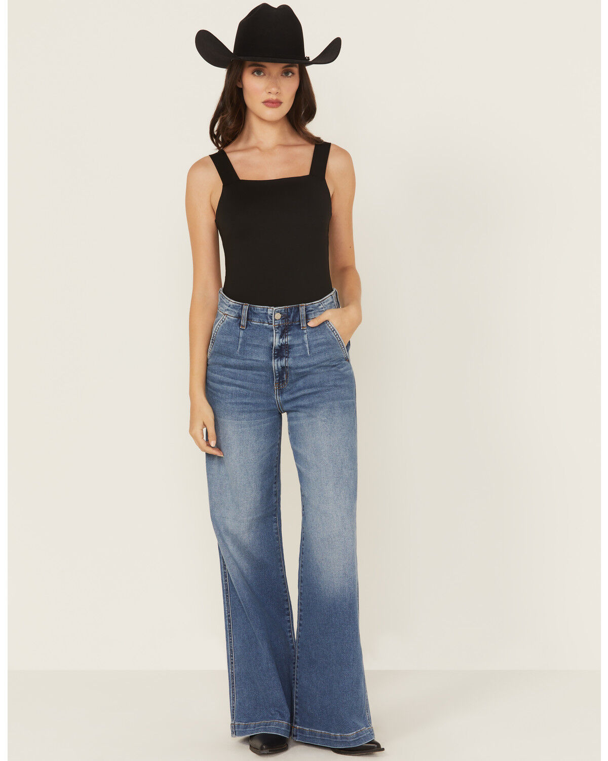 Image #1 - Daze Women's Far Out Medium Wash High Rise Trouser Denim Jeans, Medium Wash, hi-res