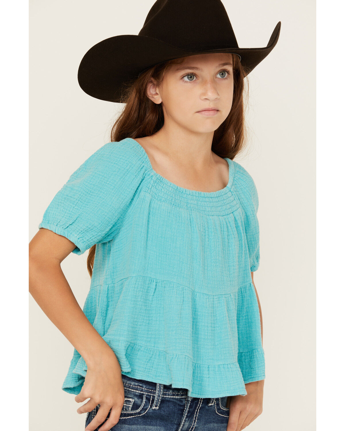 Image #2 - Hayden LA Girls' Puff Sleeve Top, Blue, hi-res