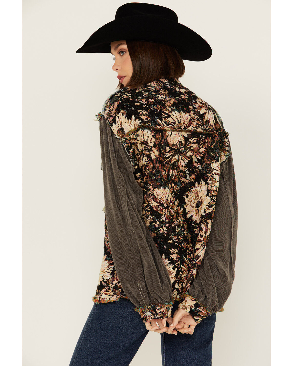 Image #4 - POL Women's Floral Long Sleeve Shacket, Black, hi-res