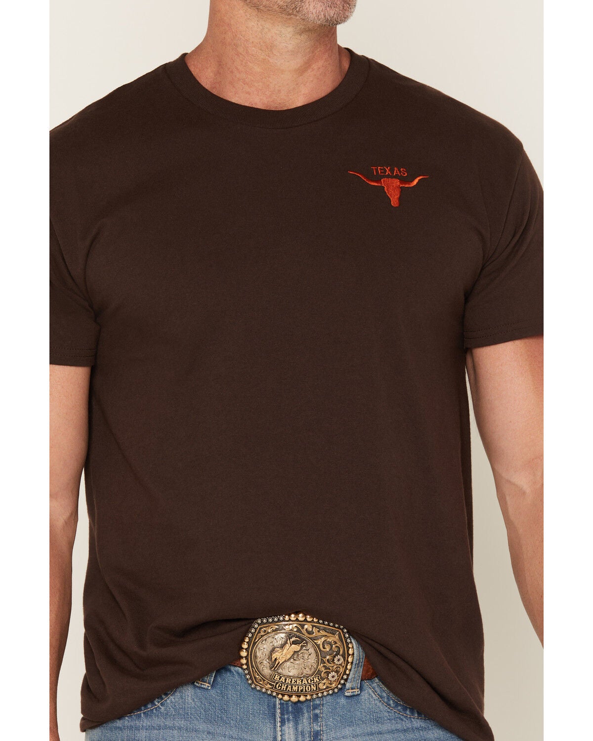 Image #3 - Cody James Men's Texas Long Horn Embroidered Short Sleeve Graphic T-Shirt, Dark Brown, hi-res