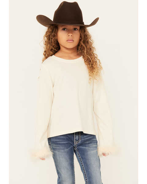 Image #1 - Hayden LA Girls' Fur Trimmed Sweater , Ivory, hi-res