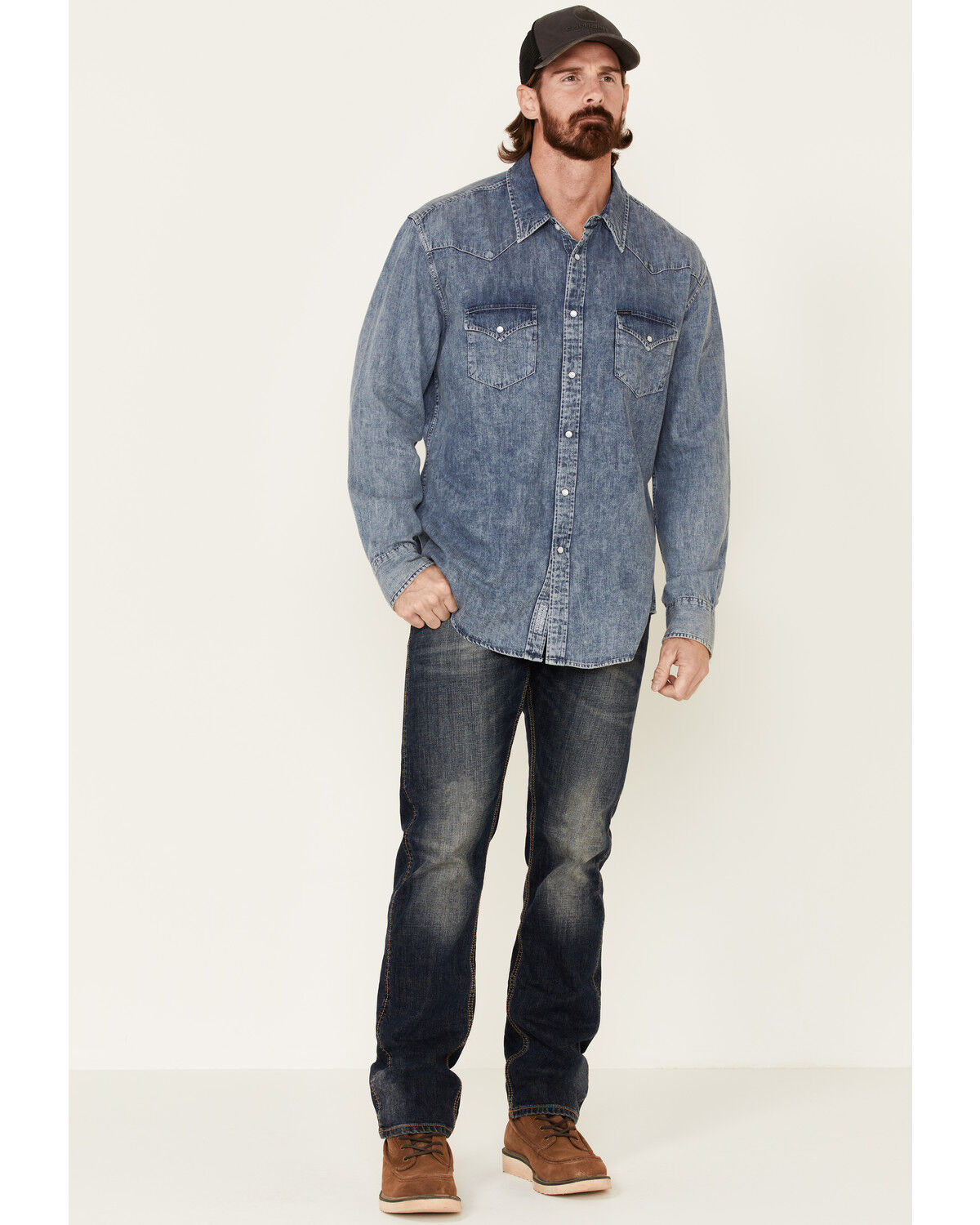 Image #2 - Rock & Roll Denim Men's Long Sleeve Denim Western Shirt, Blue, hi-res