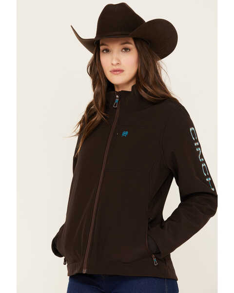 Image #2 - Cinch Women's Concealed Carry Logo Softshell Jacket, Dark Brown, hi-res