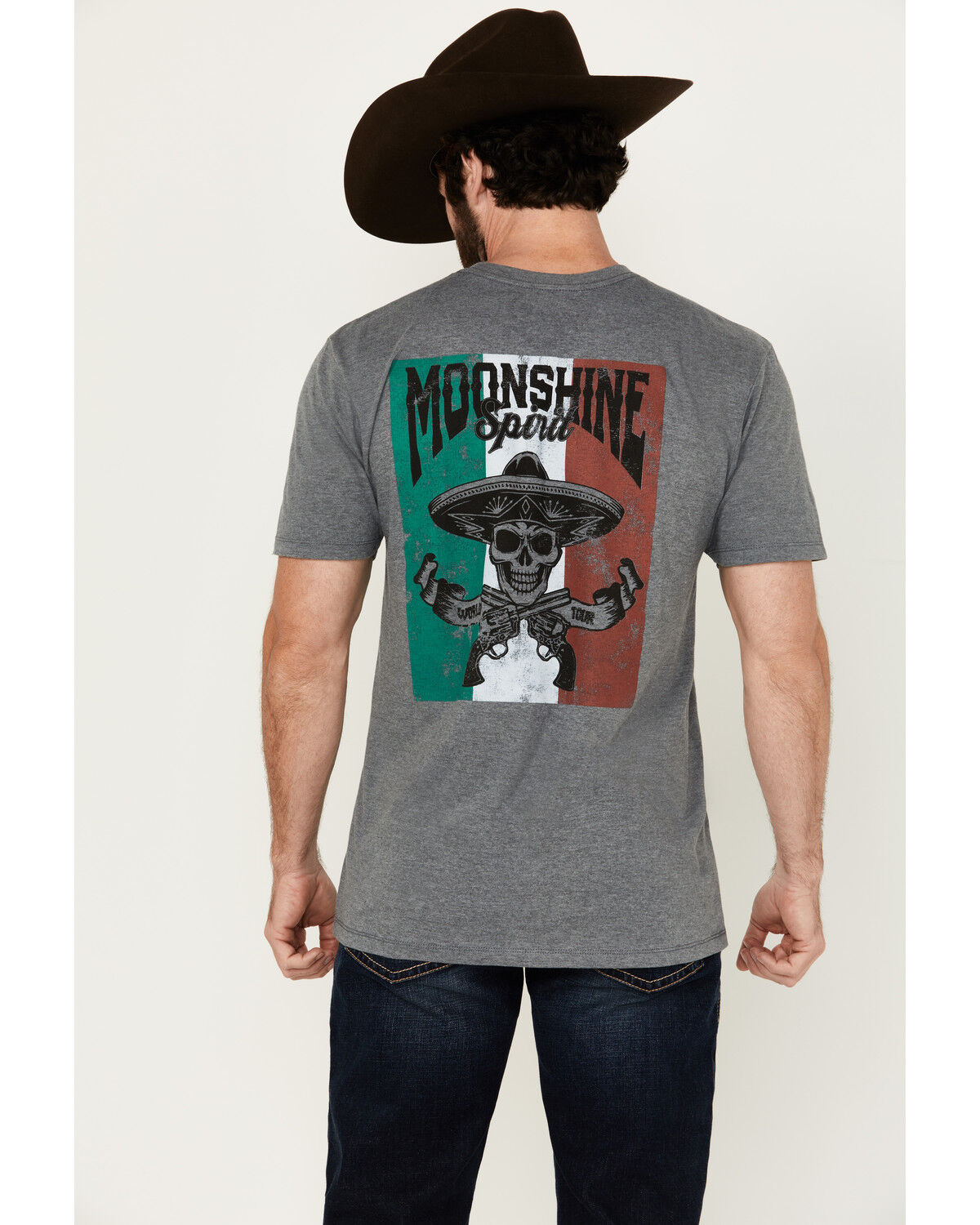 Image #1 - Moonshine Spirit Men's Mariachi Hat Skeleton Short Sleeve Graphic T-Shirt, Grey, hi-res