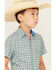 Image #2 - Rodeo Clothing Boys' Medallion Print Short Sleeve Pearl Snap Western Shirt, Teal, hi-res