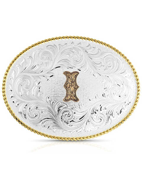 Image #1 - Montana Silversmiths Classic Western Oval Two-Tone Initial Belt Buckle - I, Silver, hi-res