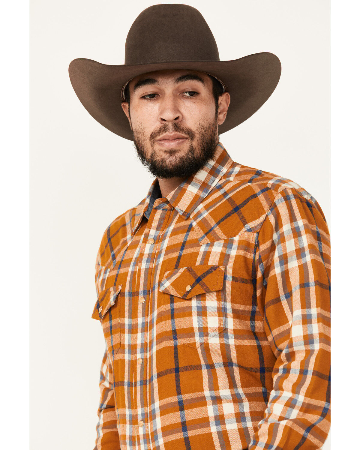 Image #2 - Cody James Men's Tidal Wave Plaid Print Long Sleeve Snap Western Flannel, Caramel, hi-res