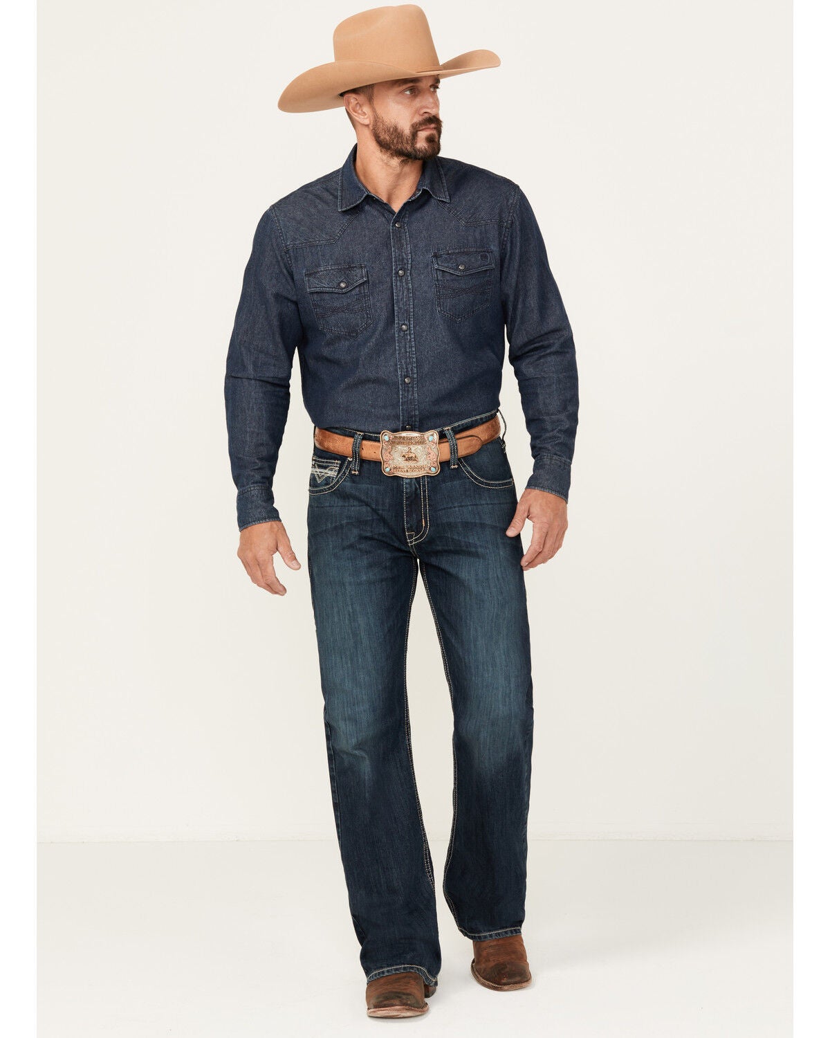 Rock & Roll Denim Men's Double Barrel Dark Wash Relaxed Bootcut Stretch Denim Jeans, Dark Wash, hi-res