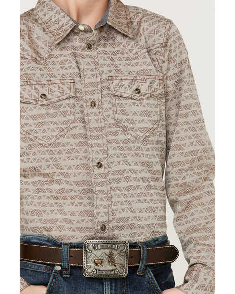 Cody James Boys' Geo Print Long Sleeve Snap Western Shirt, Brown, hi-res