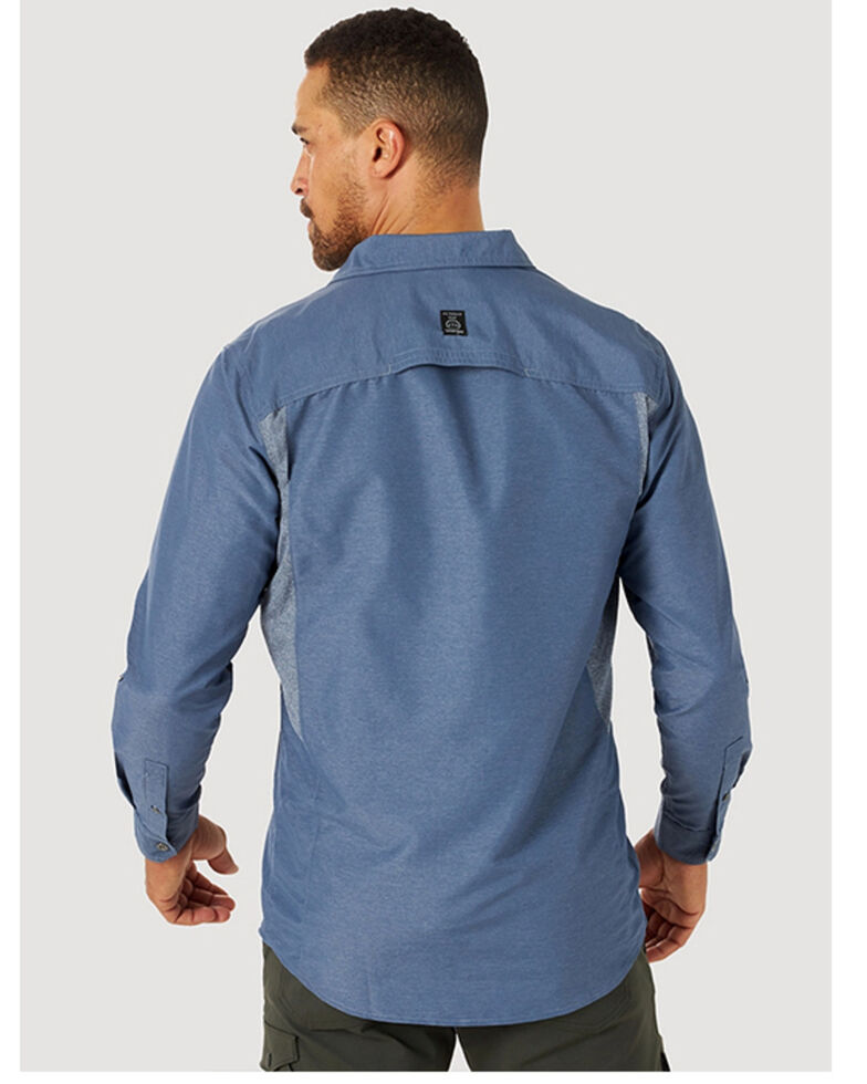 Wrangler ATG Men's All-Terrain Vintage Indigo Mix Material Long Sleeve Button-Down Western Shirt , Navy, hi-res