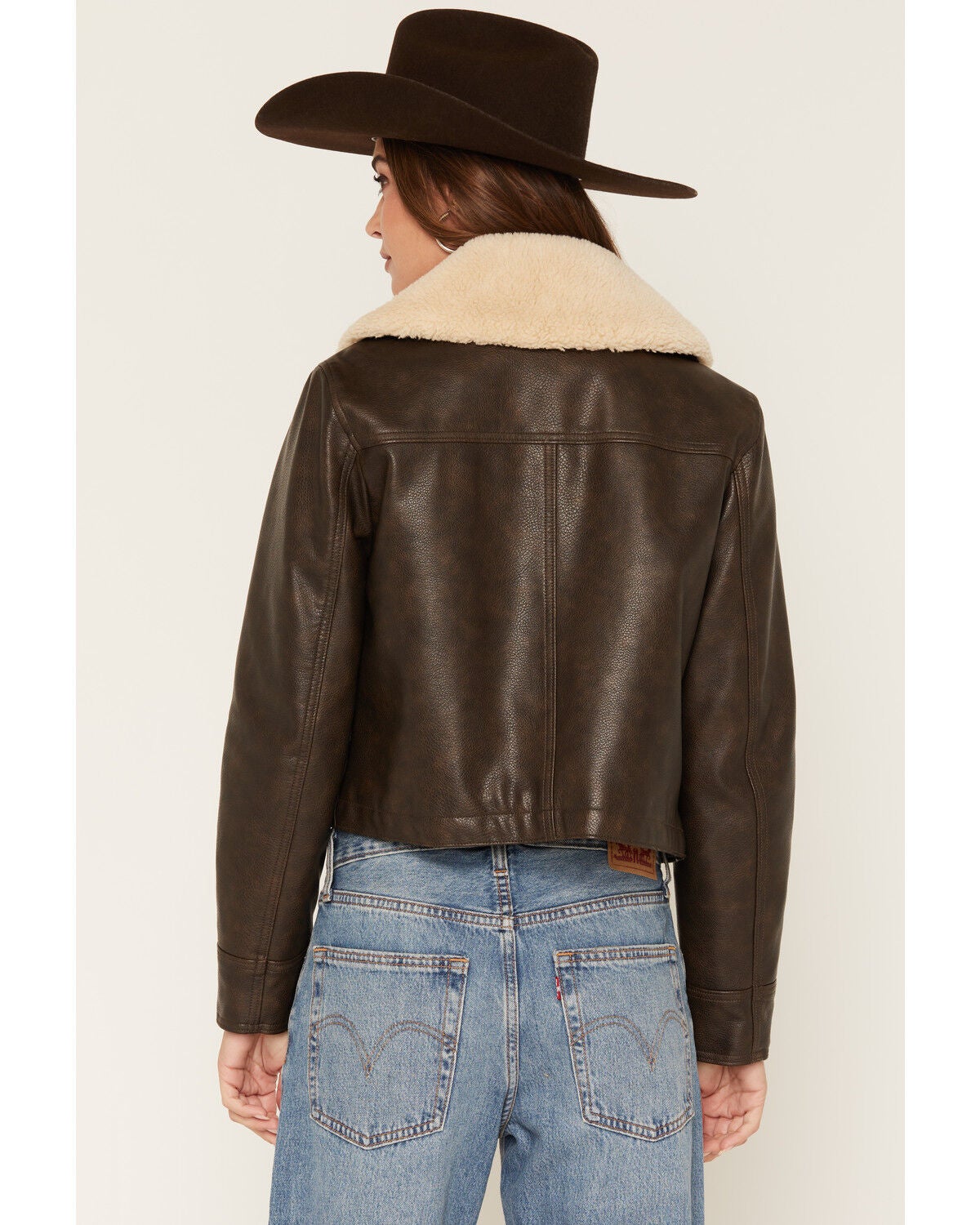Image #4 - Levi's Women's Sherpa Collar Faux Leather Jacket, Brown, hi-res
