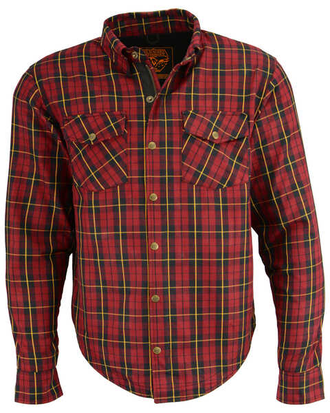 Image #1 - Milwaukee Performance Men's Aramid Reinforced Checkered Flannel Long Sleeve Biker Shirt, Black/red, hi-res