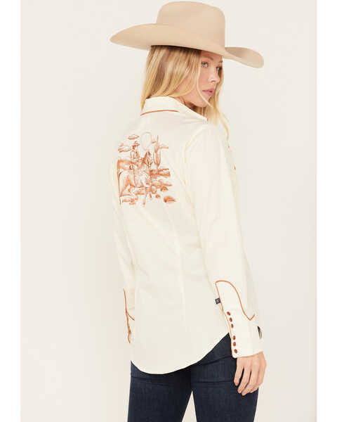 Image #4 - Rockmount Ranchwear Women's Embroidered Scenic Long Sleeve Pearl Snap Western Shirt , Ivory, hi-res