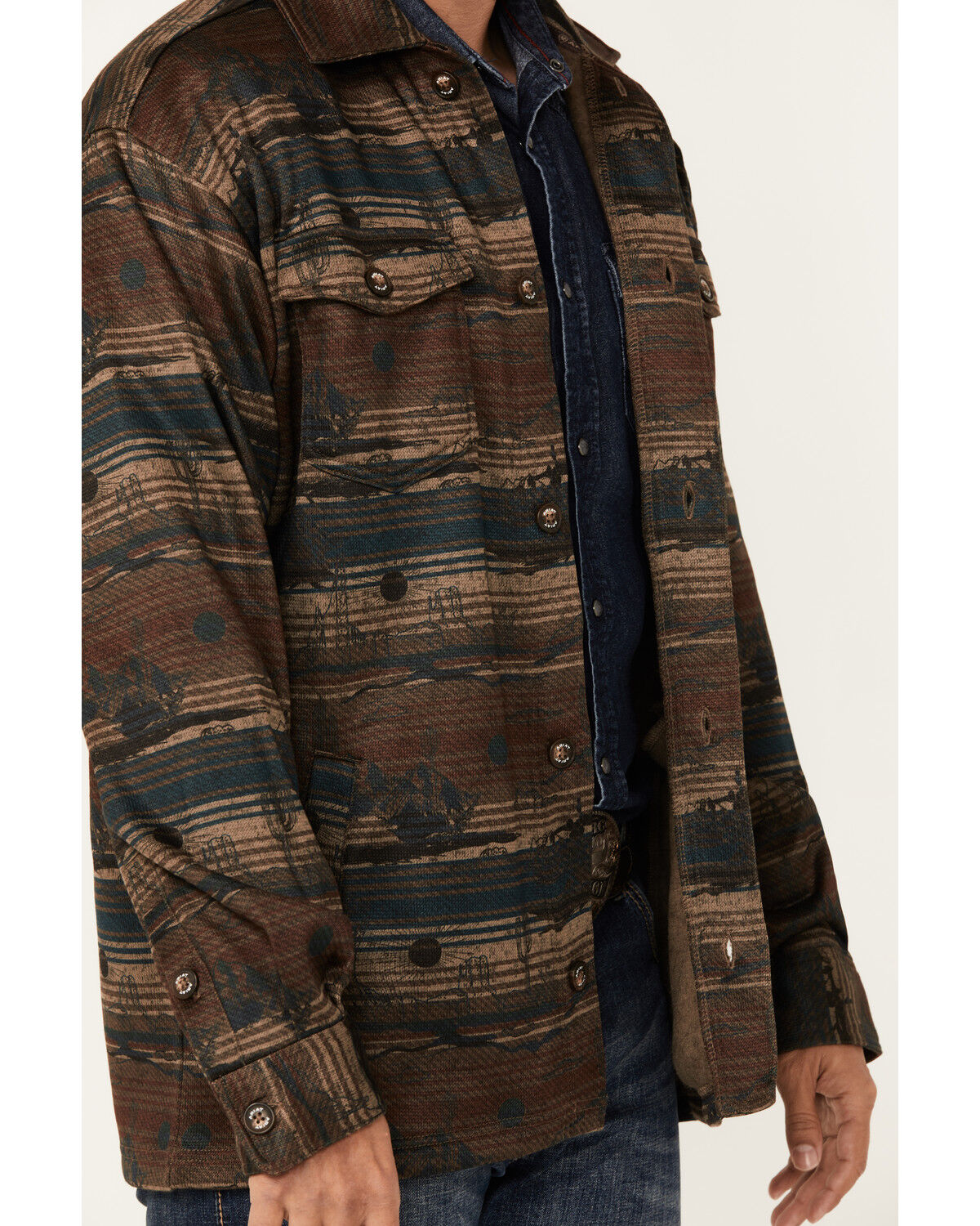 Image #3 - Ariat Men's Caldwell Desert Striped Print Long Sleeve Button-Down Shacket, Brown, hi-res