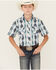 Image #1 - Panhandle Boys' Southwestern Striped Print Short Sleeve Pearl Snap Western Shirt , Blue, hi-res