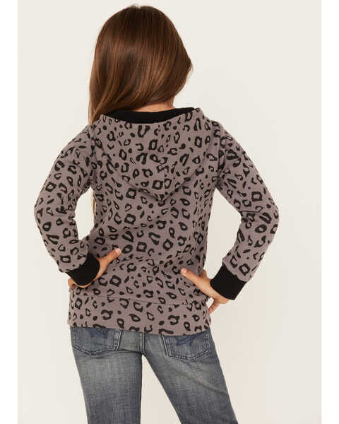 Image #4 - Ampersand Avenue Girls' Leopard Print Half Zip Hooded Pullover, Grey, hi-res