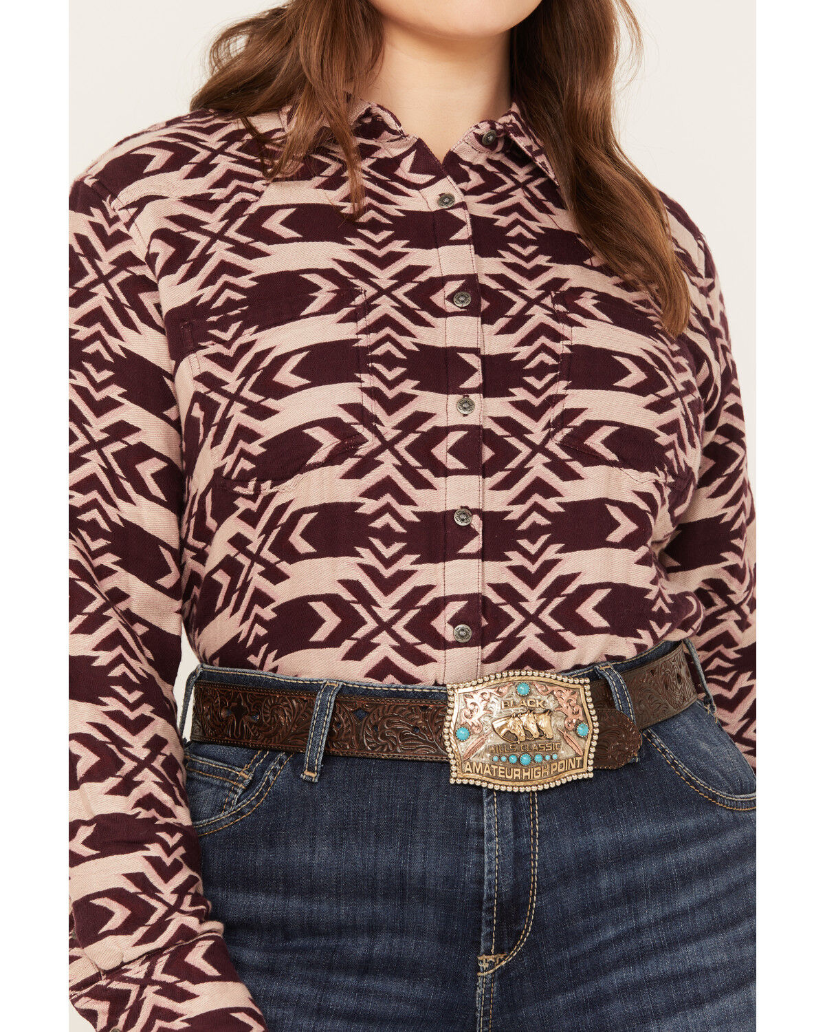 Image #3 - Ariat Women's Billie Jean Southwestern Jacquard Print Long Sleeve Button-Down Shirt - Plus, Purple, hi-res