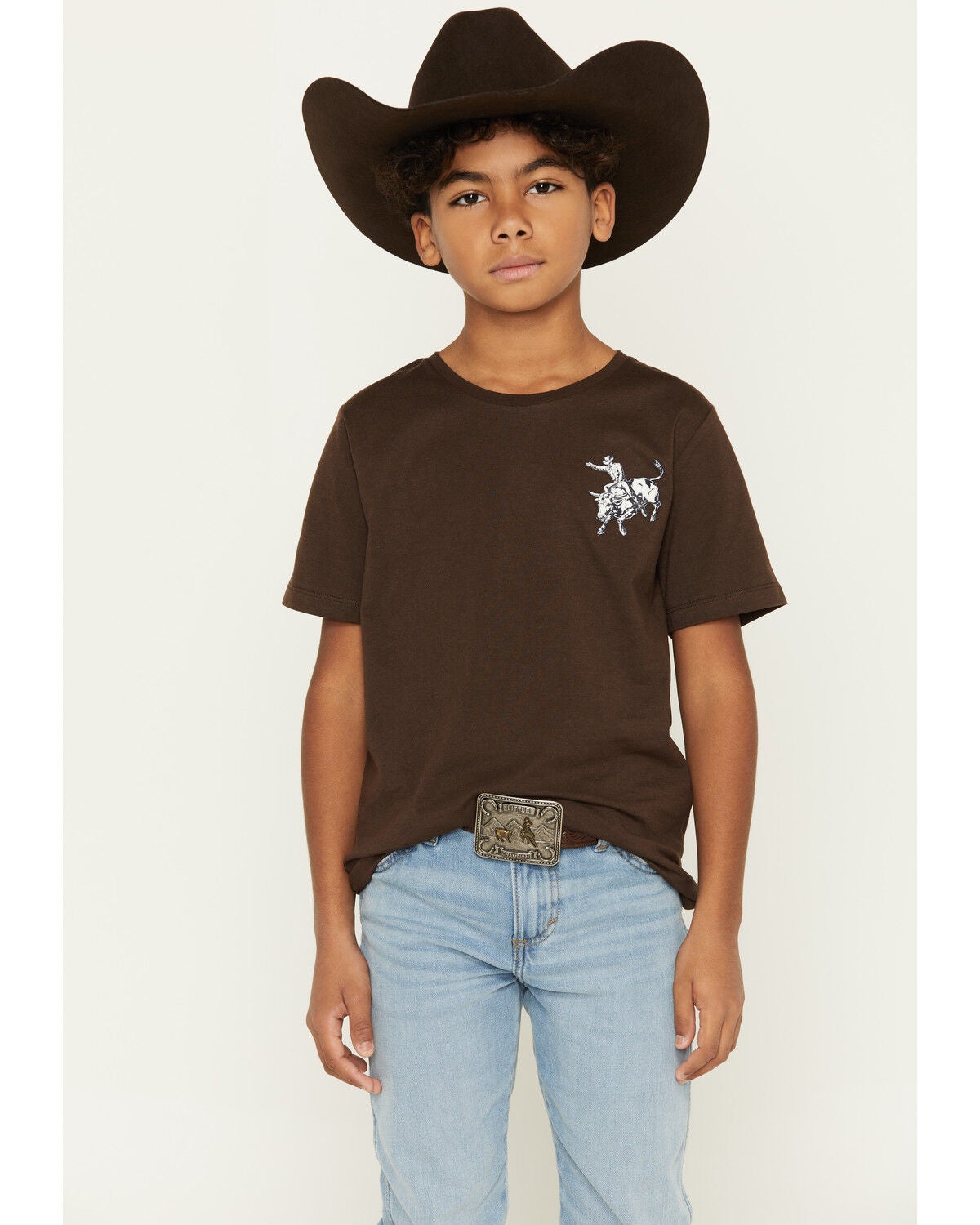 Image #1 - Sable Sky Boys' Rodeo Bull Rider Short Sleeve Graphic T-Shirt, Dark Brown, hi-res