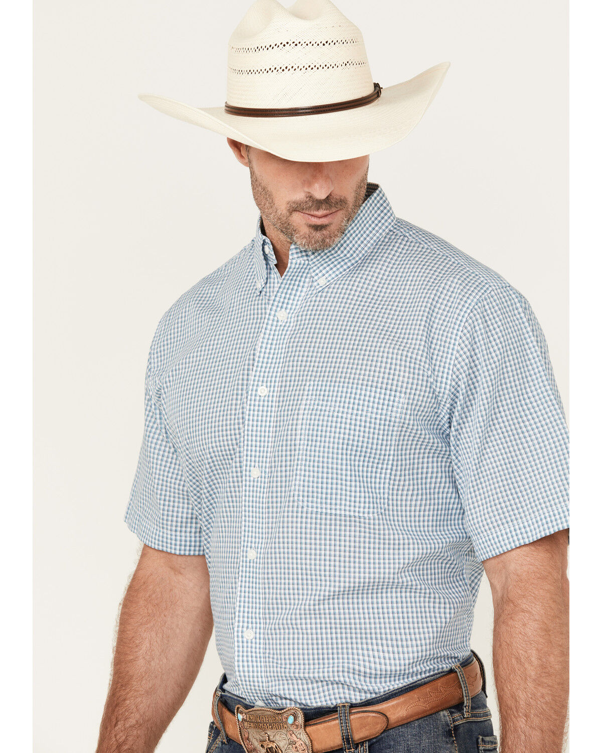 Image #6 - Wrangler Riata Men's Boot Barn Exclusive Assorted Plaid Print Short Sleeve Button-Down Stretch Western Shirt, Multi, hi-res